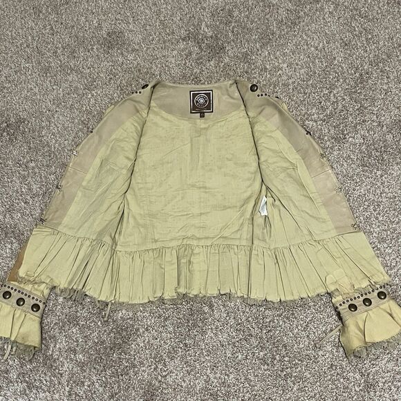 DOUBLE D RANCH Women's XS Beige Tan Studded Western Shirt Jacket Coat LEATHER - Picture 7 of 16